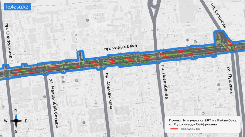 Какой будет первая очередь BRT на Райымбека. Подробная схема