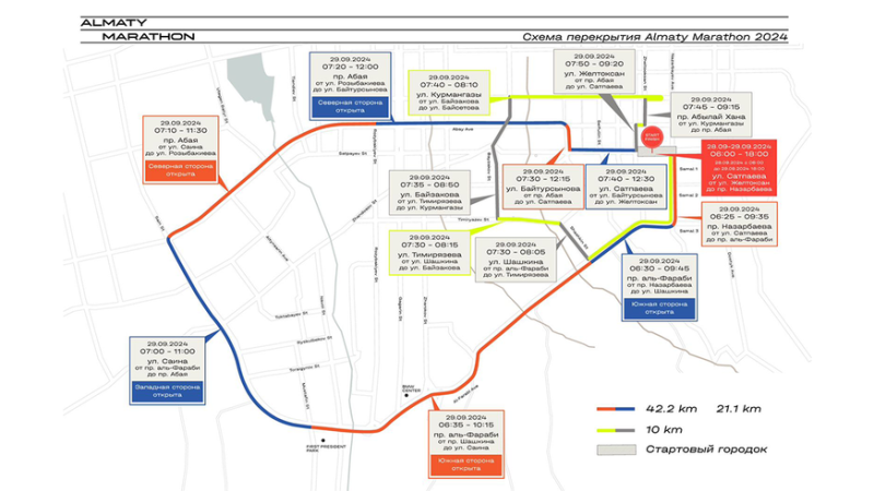 Almaty Marathon 2024: какие улицы будут перекрыты 28 и 29 сентября